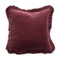 Square Cotton Velvet Pillow with Ruffle, Burgundy