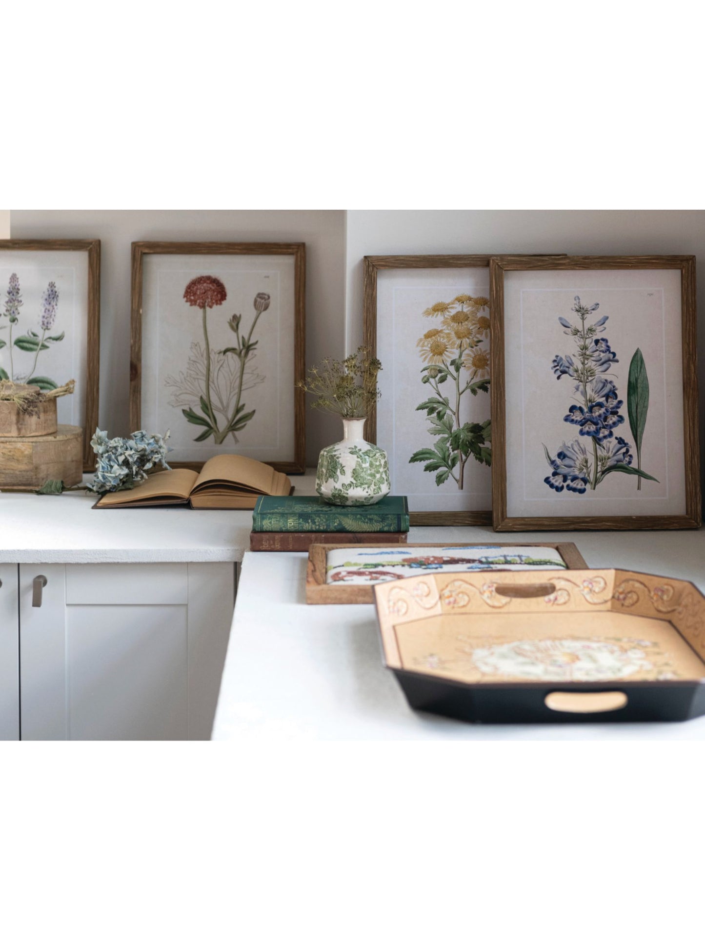 Wood Framed Glass Wall Decor with Flowers - Pick Up Only