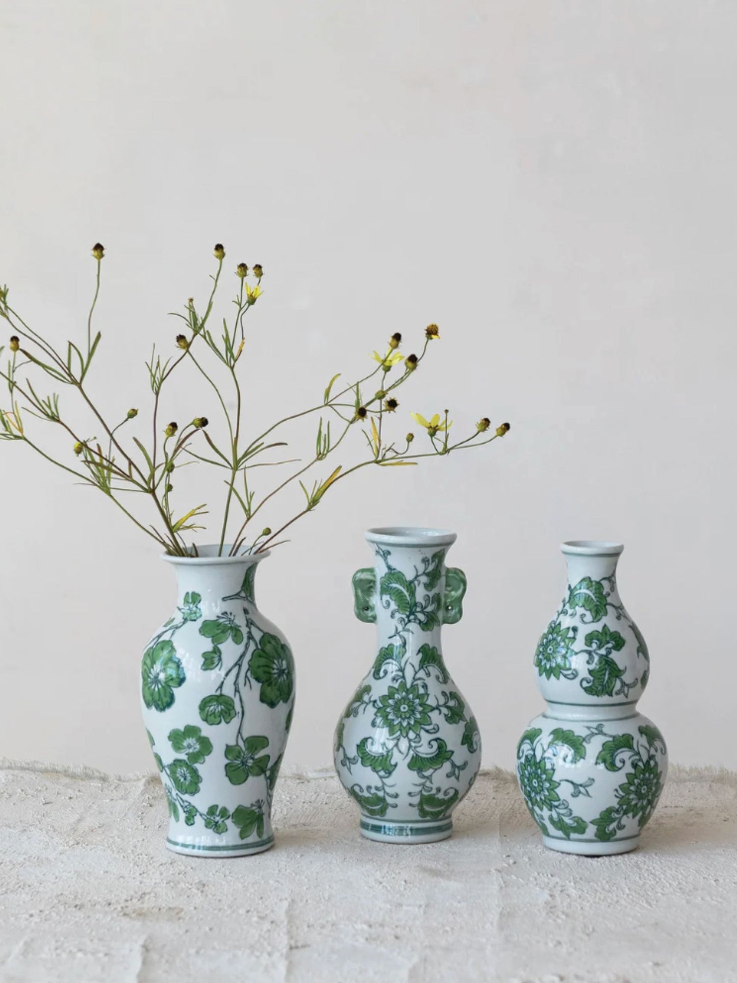 Hand-Painted Stoneware Vase with Floral Design