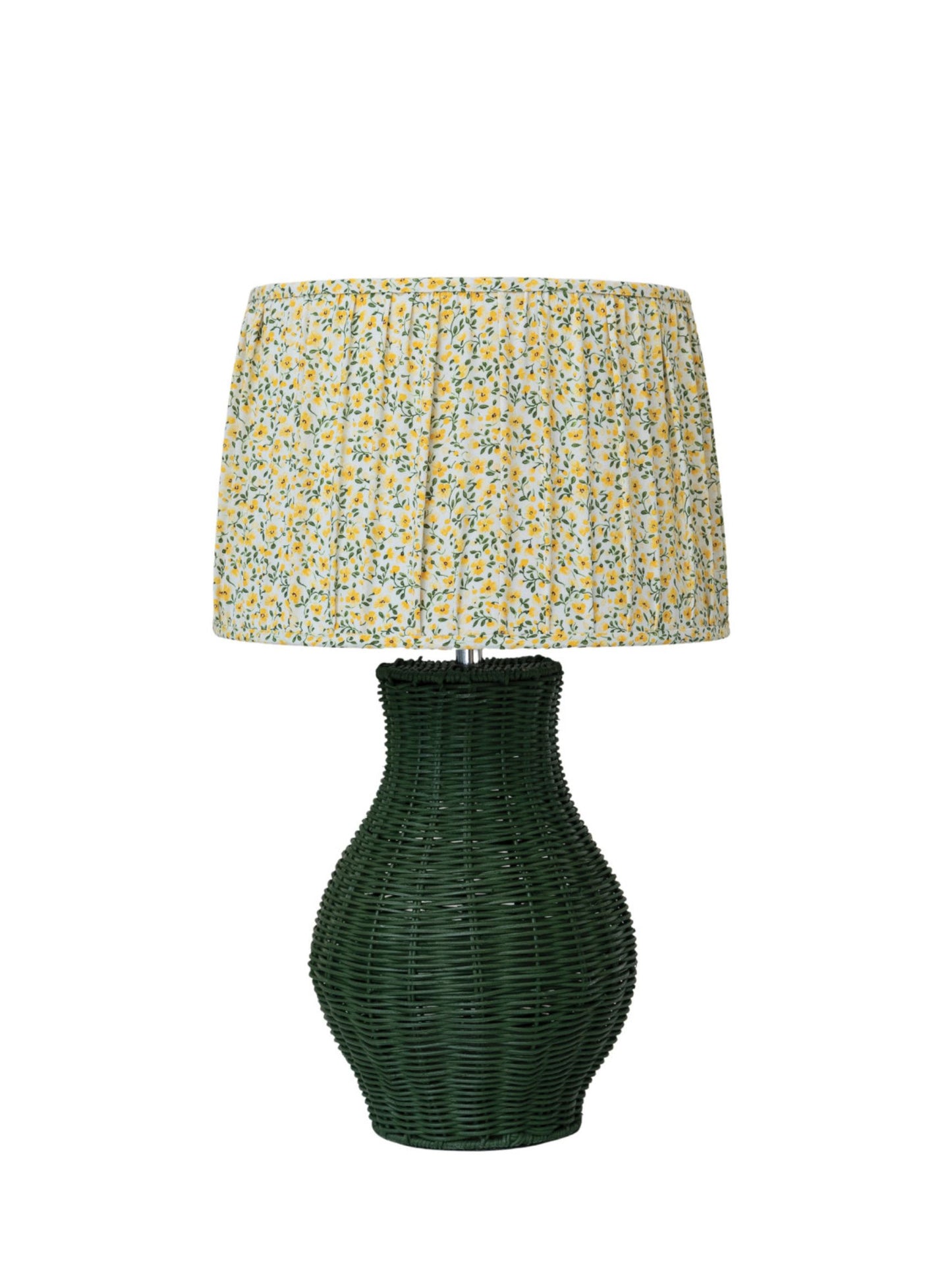 Hand-Woven Green Rattan Table Lamp w/ Linen Shade - Pick Up Only
