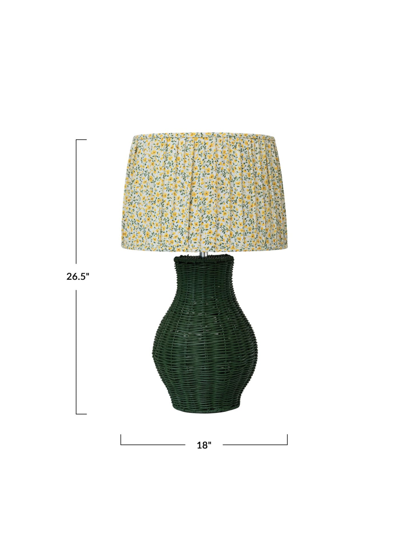 Hand-Woven Green Rattan Table Lamp w/ Linen Shade - Pick Up Only