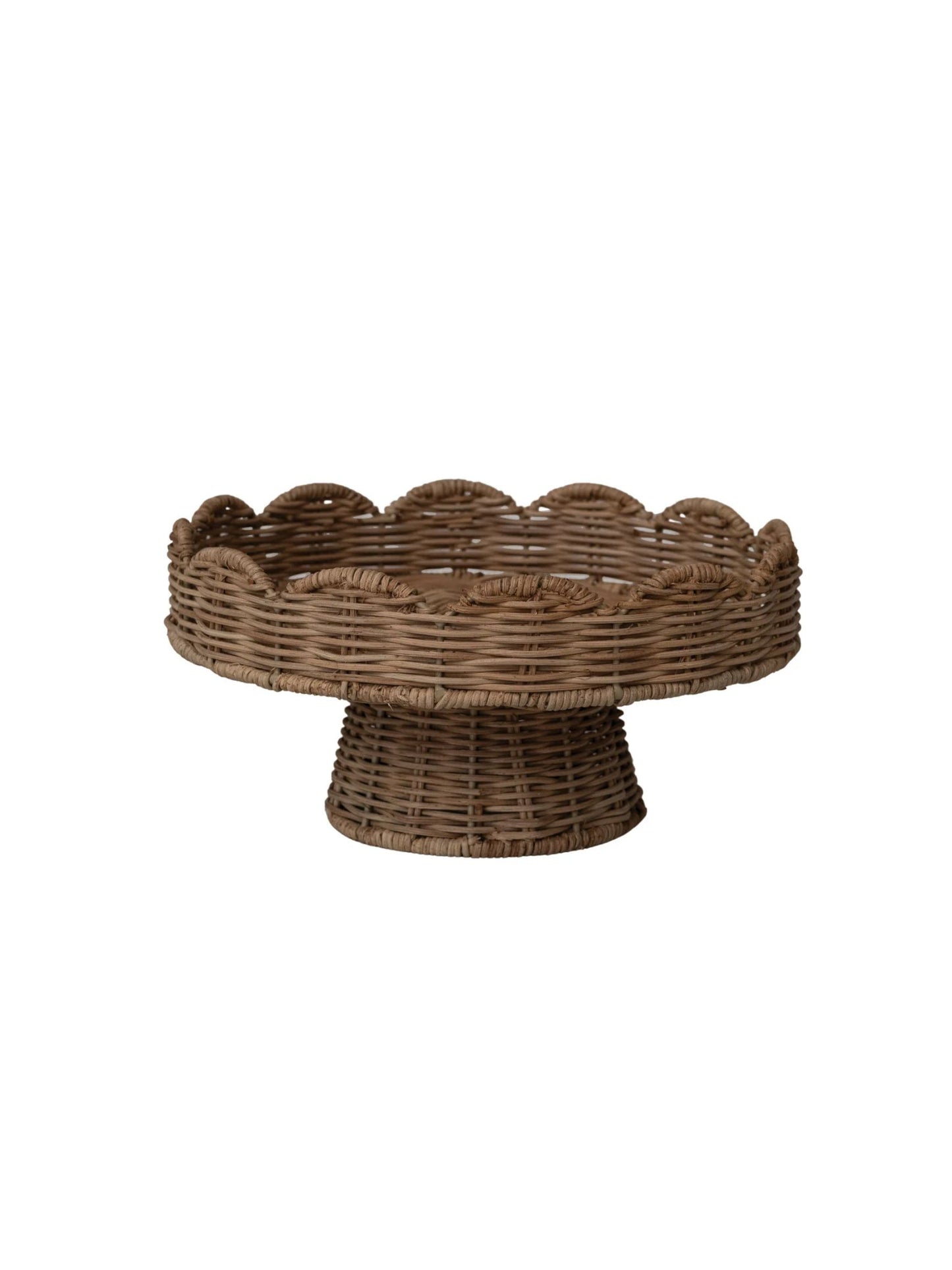 Decorative Hand-Woven Rattan Scalloped Footed Pedestal