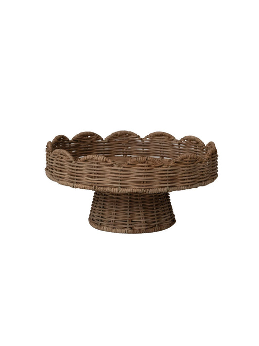 Decorative Hand-Woven Rattan Scalloped Footed Pedestal