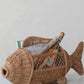 Hand-Woven Rattan & Wire Fish Shaped Container with Handle - Pick Up Only
