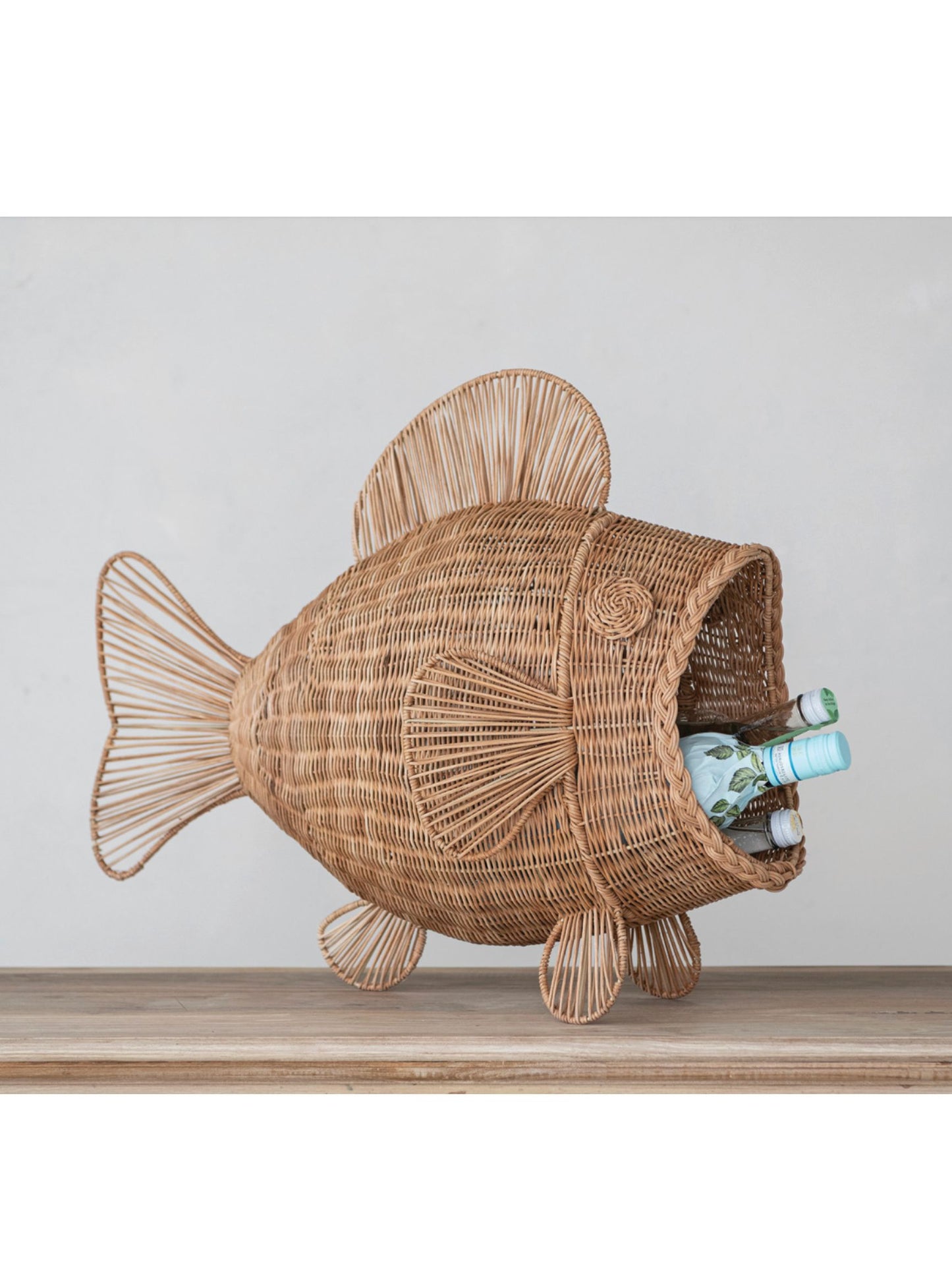 Hand-Woven Rattan & Wire Fish Shaped Container - Pick Up Only