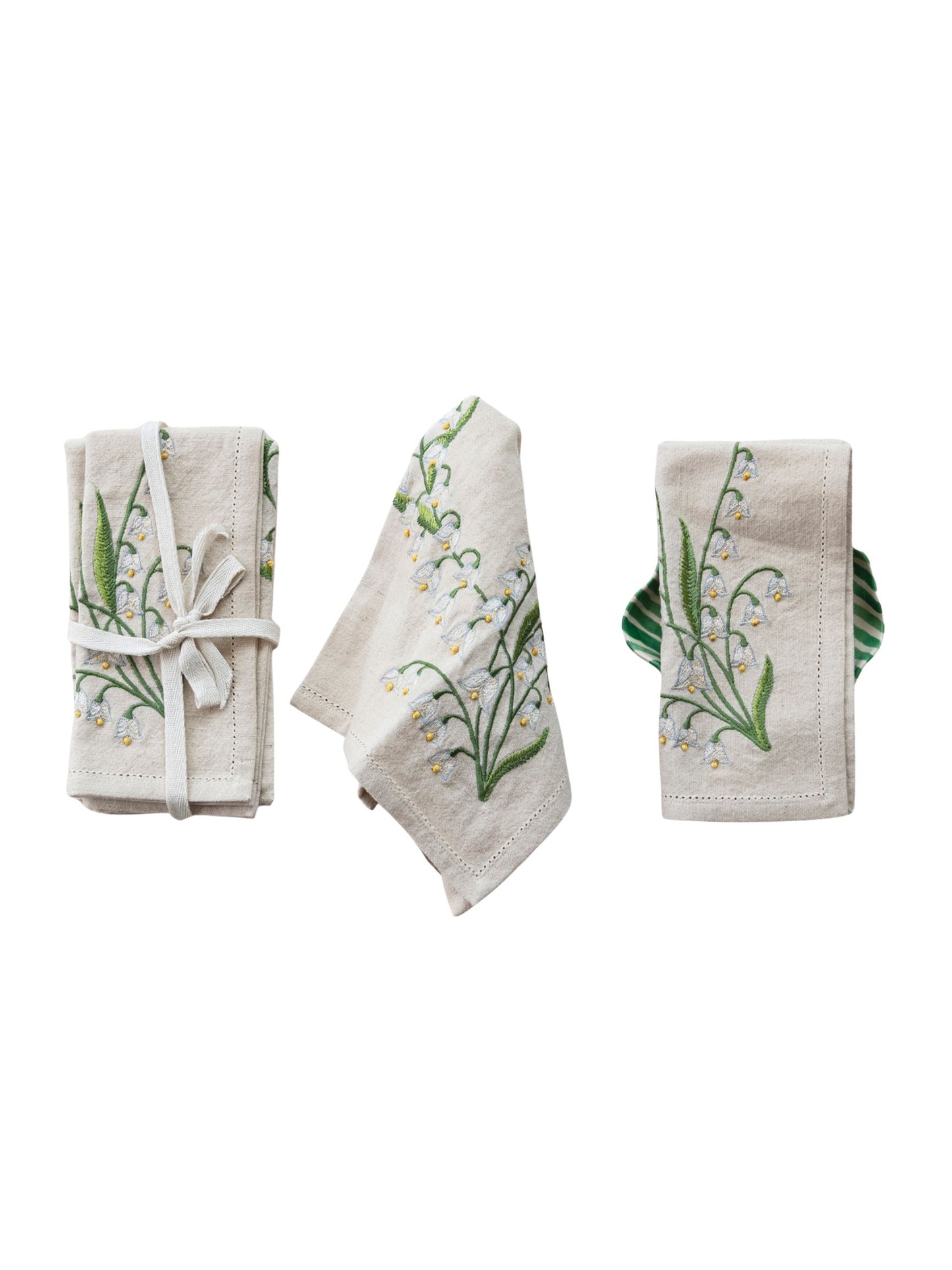 Embroidered Lily of the Valley Cotton & Linen Napkin Set