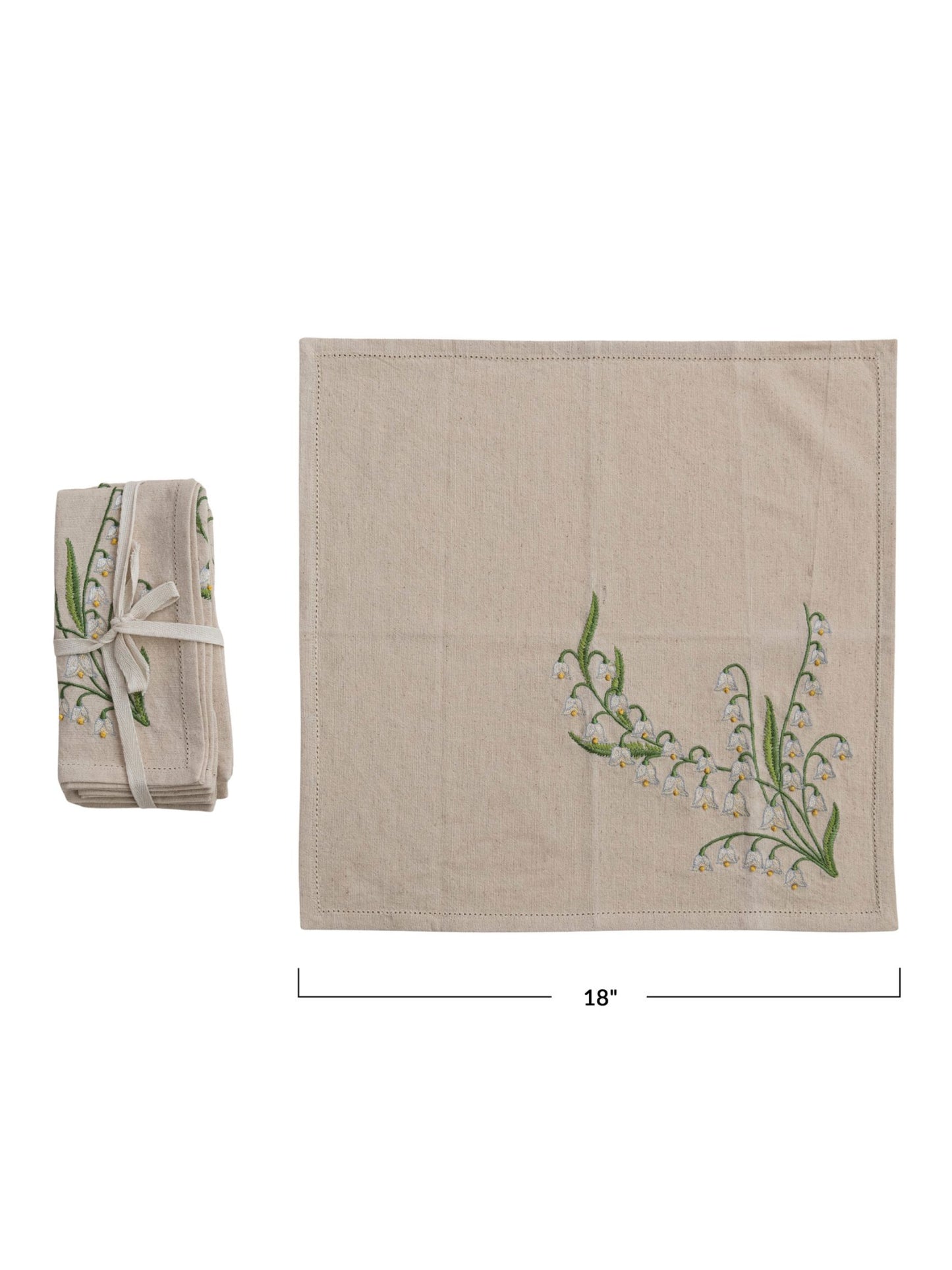 Embroidered Lily of the Valley Cotton & Linen Napkin Set