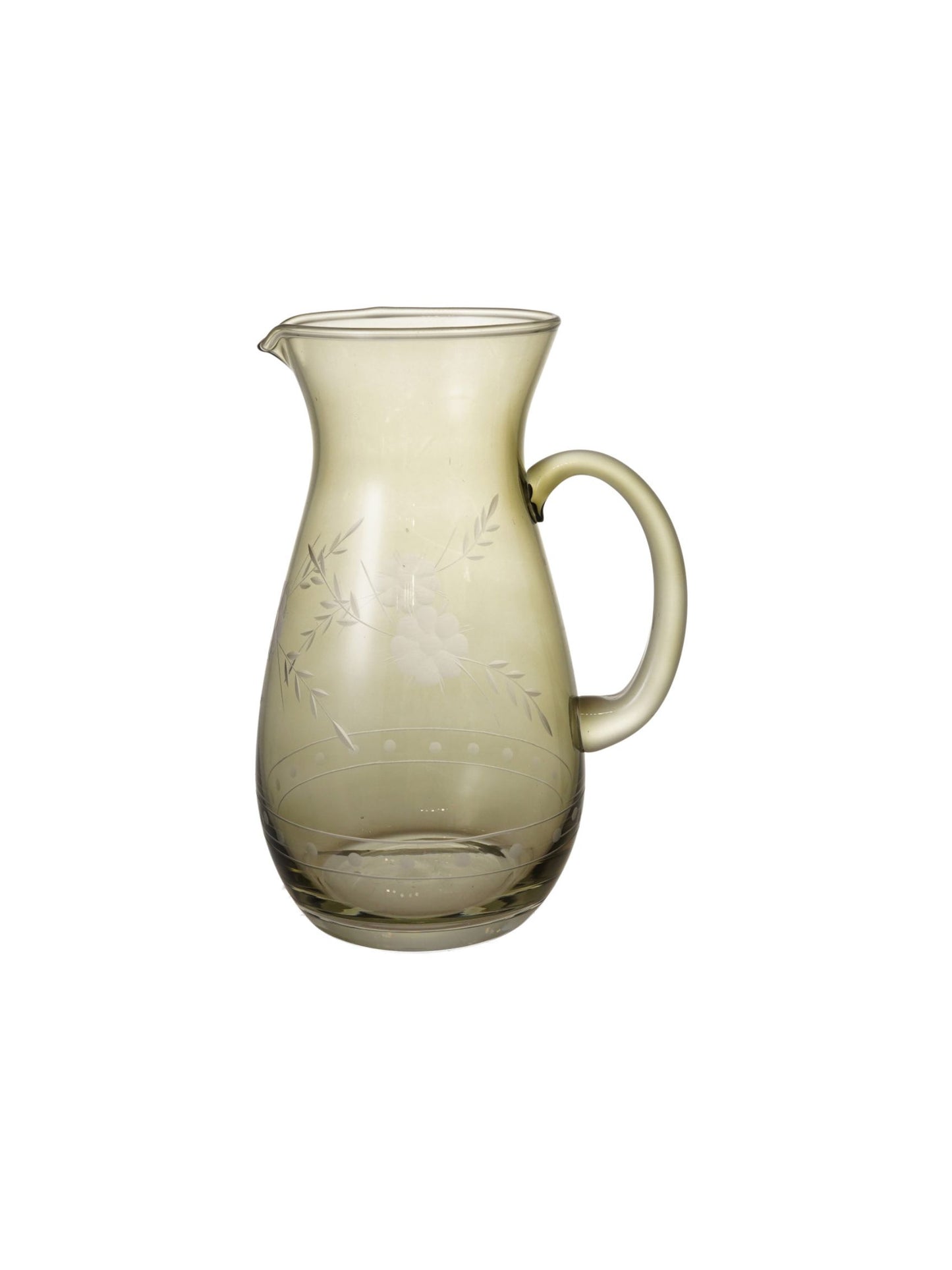 54 oz. Green Glass Pitcher w/ Etched Botanicals - Pick Up Only
