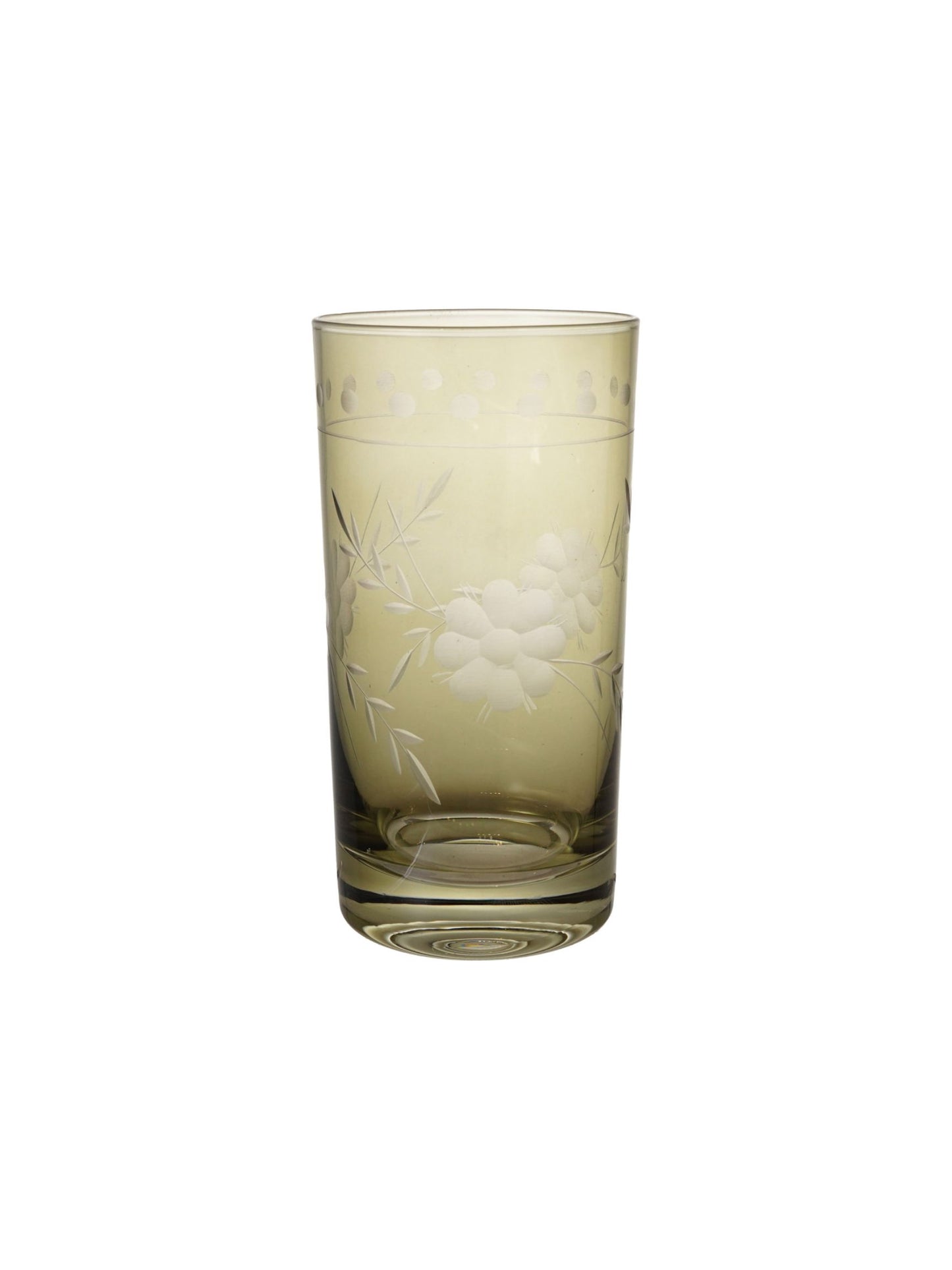 14 oz. Green Drinking Glass w/ Etched Botanicals