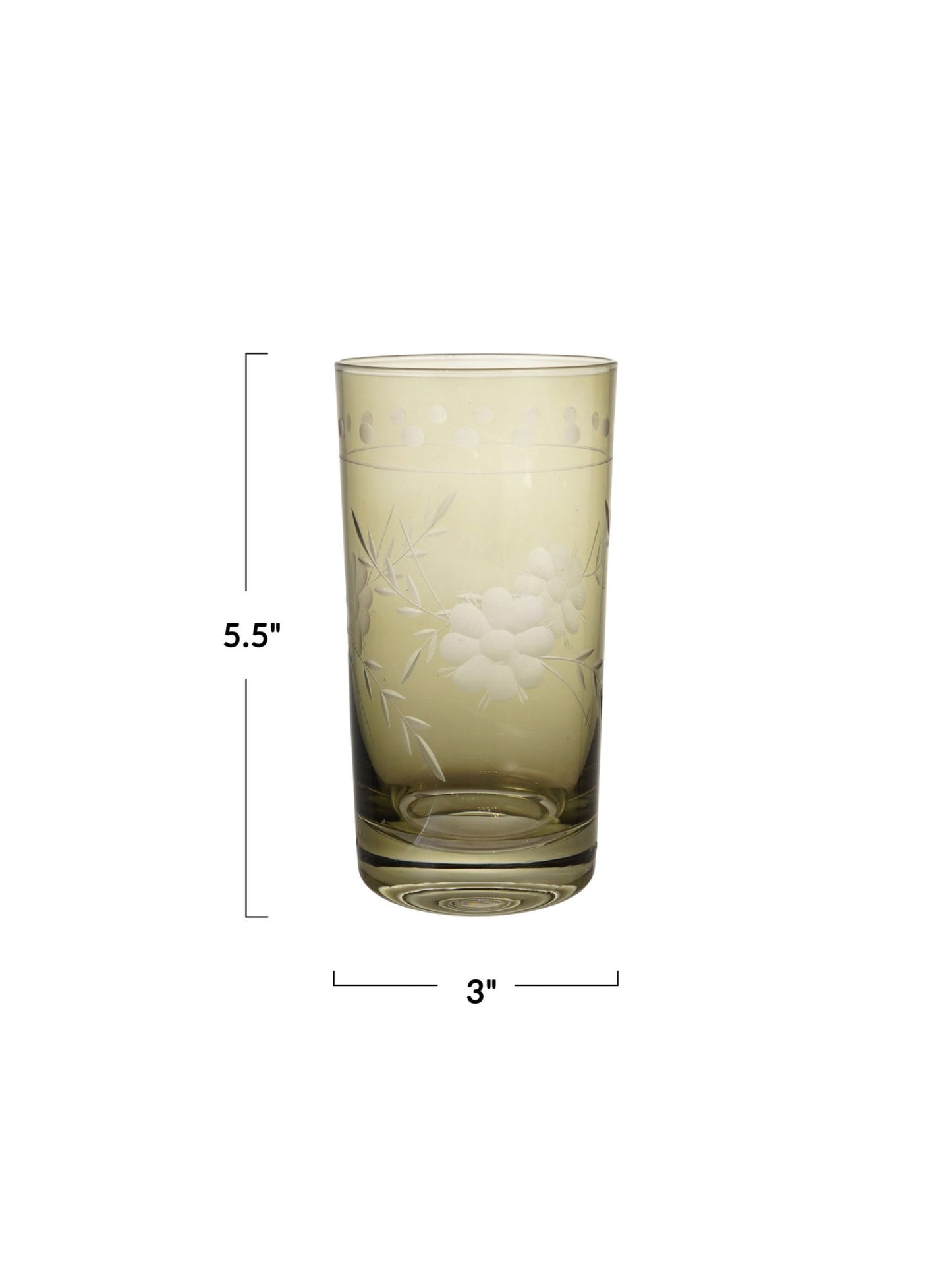 14 oz. Green Drinking Glass w/ Etched Botanicals