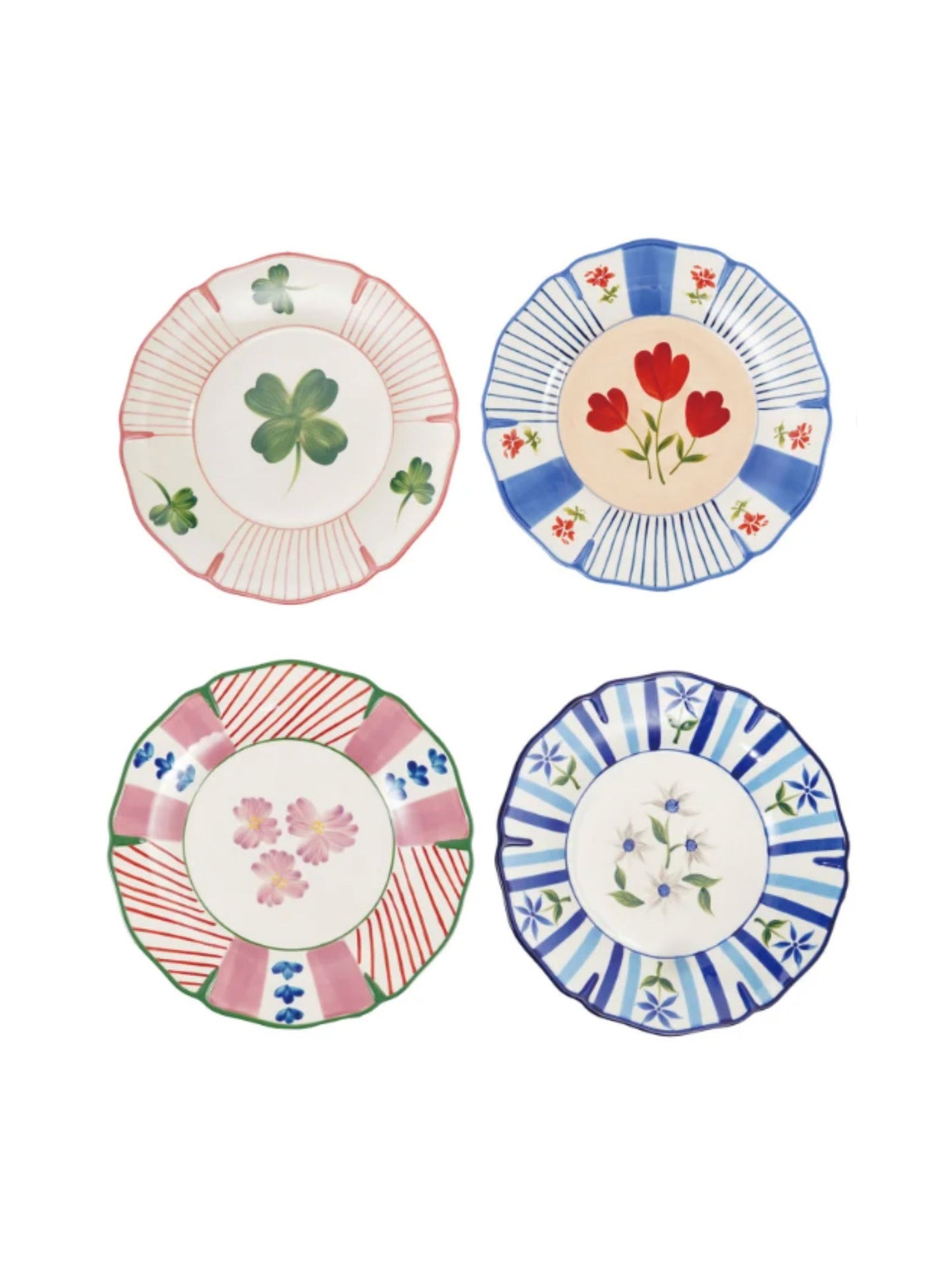 Hand-Painted Stoneware Scalloped Plate with Botanicals