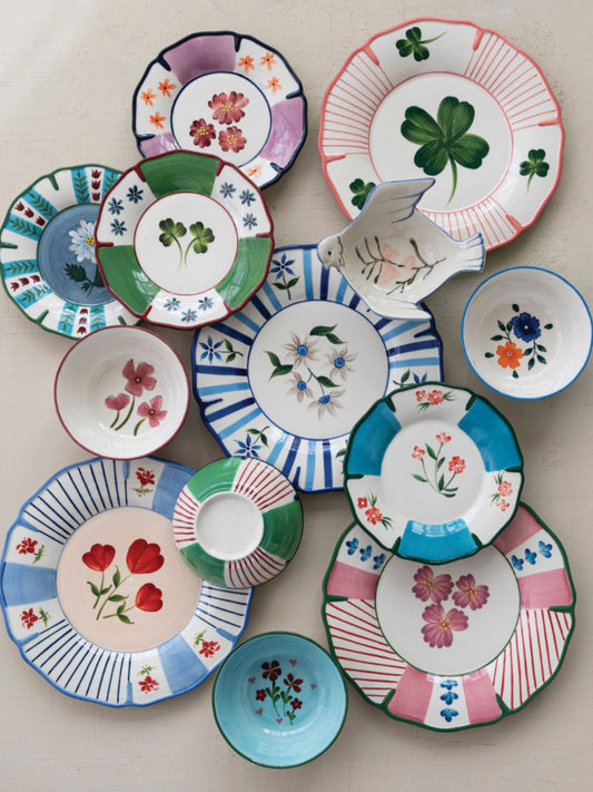 Hand-Painted Stoneware Scalloped Plate with Botanicals