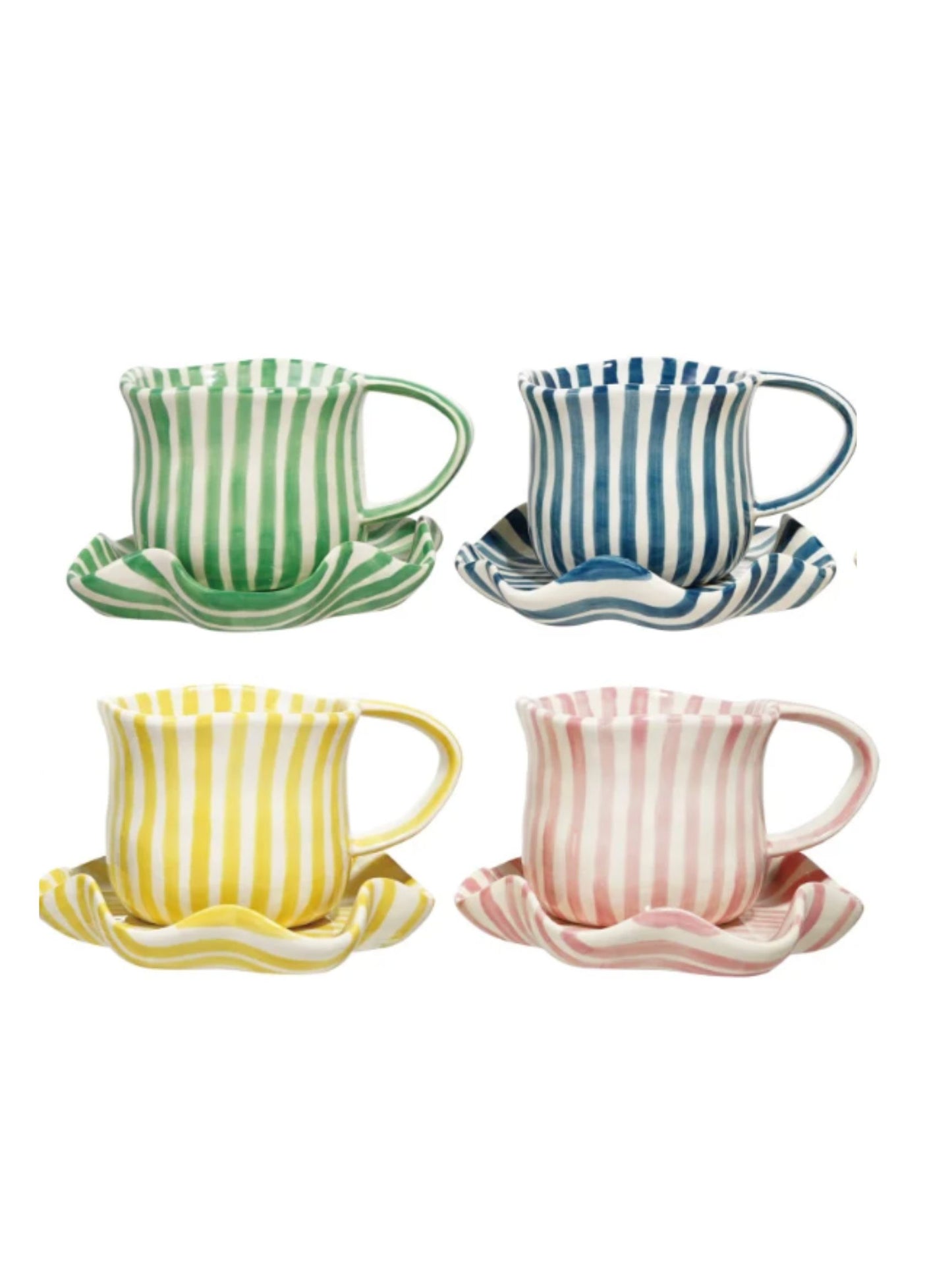 Hand-Painted Mug with Ruffled Saucer, Set of 2