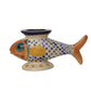 Hand-Painted Stoneware Footed Fish Shaped Vase
