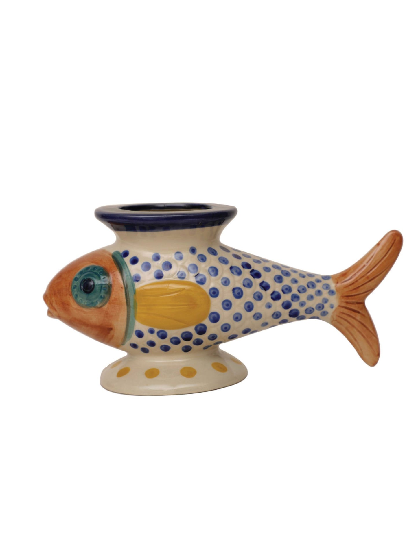 Hand-Painted Stoneware Footed Fish Shaped Vase