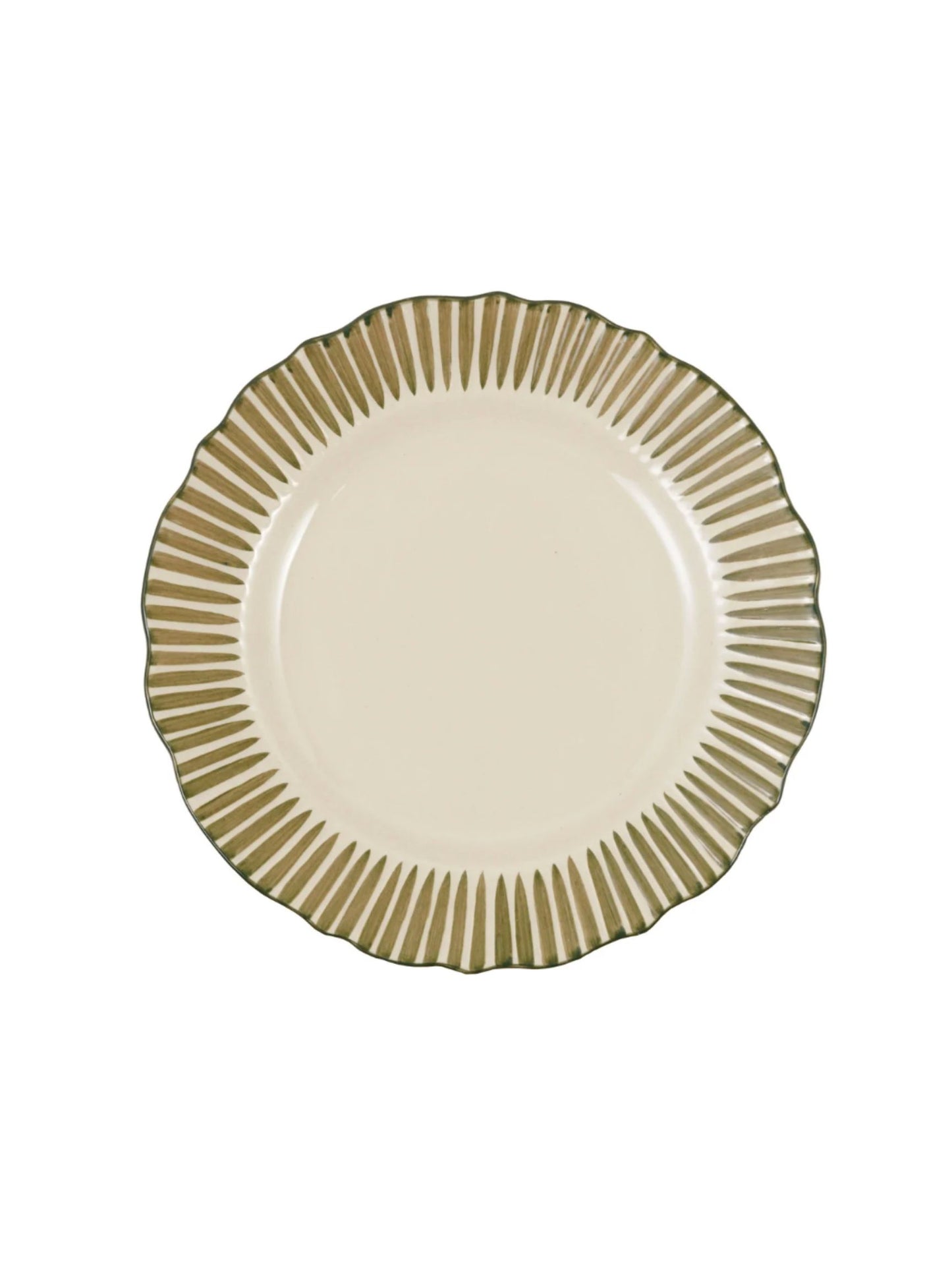 Hand-Painted Stoneware Scalloped Plate with Striped Border