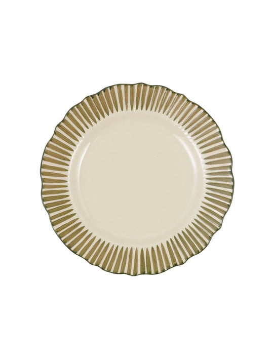 Hand-Painted Stoneware Scalloped Plate with Striped Border