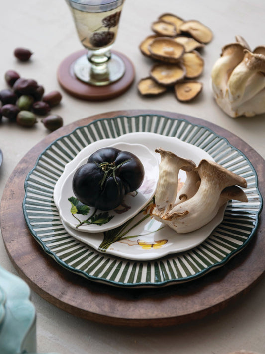 Hand-Painted Stoneware Scalloped Plate with Striped Border
