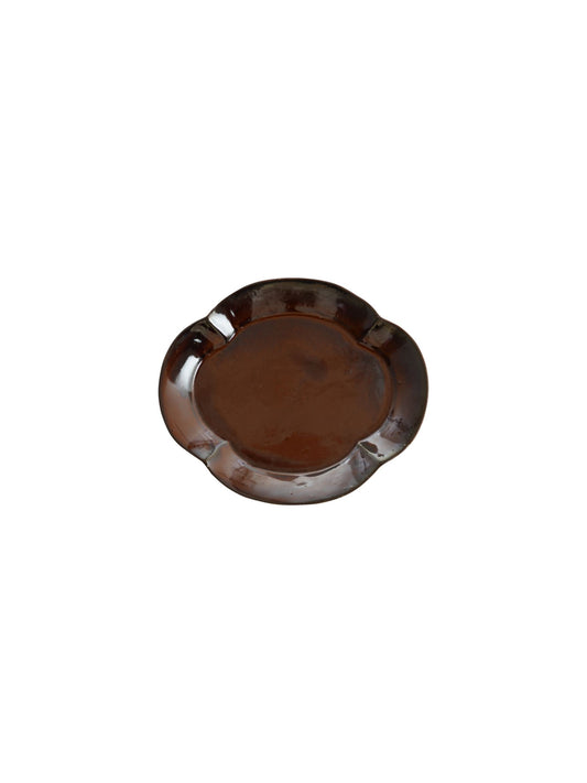 Brown Stoneware Scalloped Plate - M