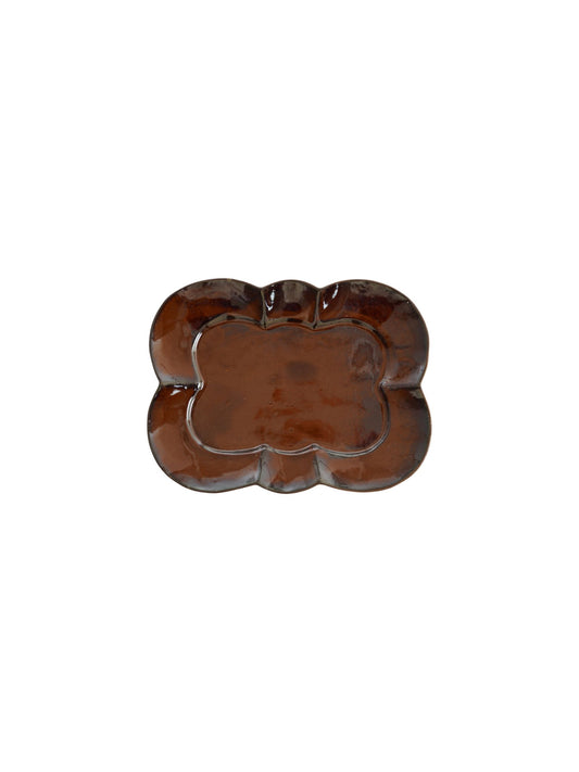 Brown Stoneware Scalloped Plate - L