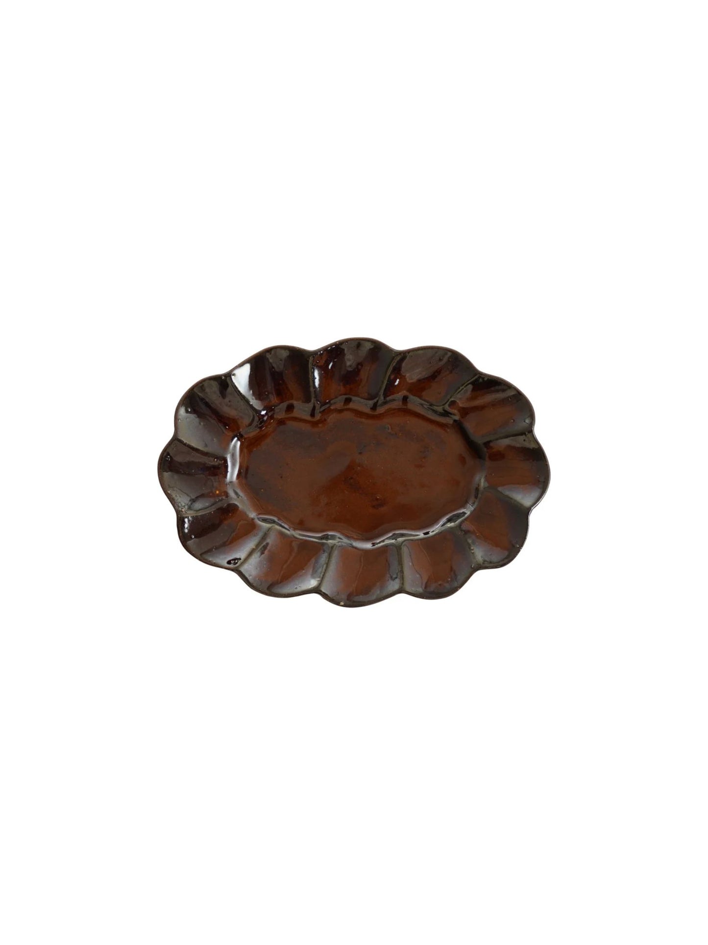 Brown Stoneware Scalloped Plate - S