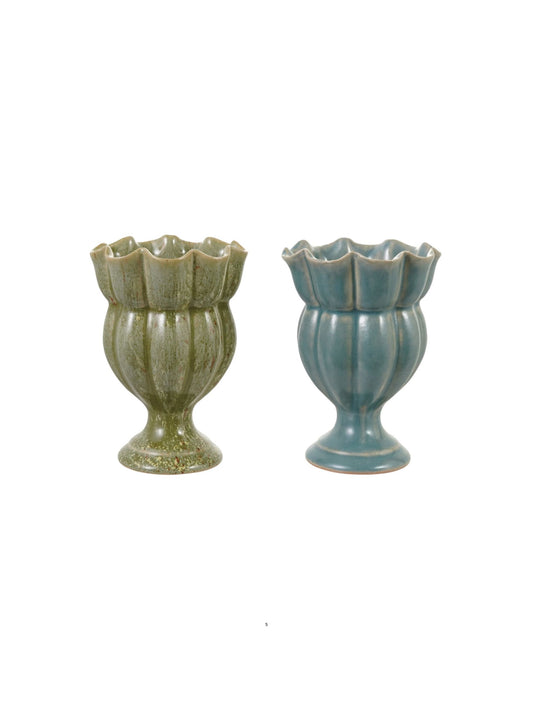 Stoneware Scalloped Footed Vase