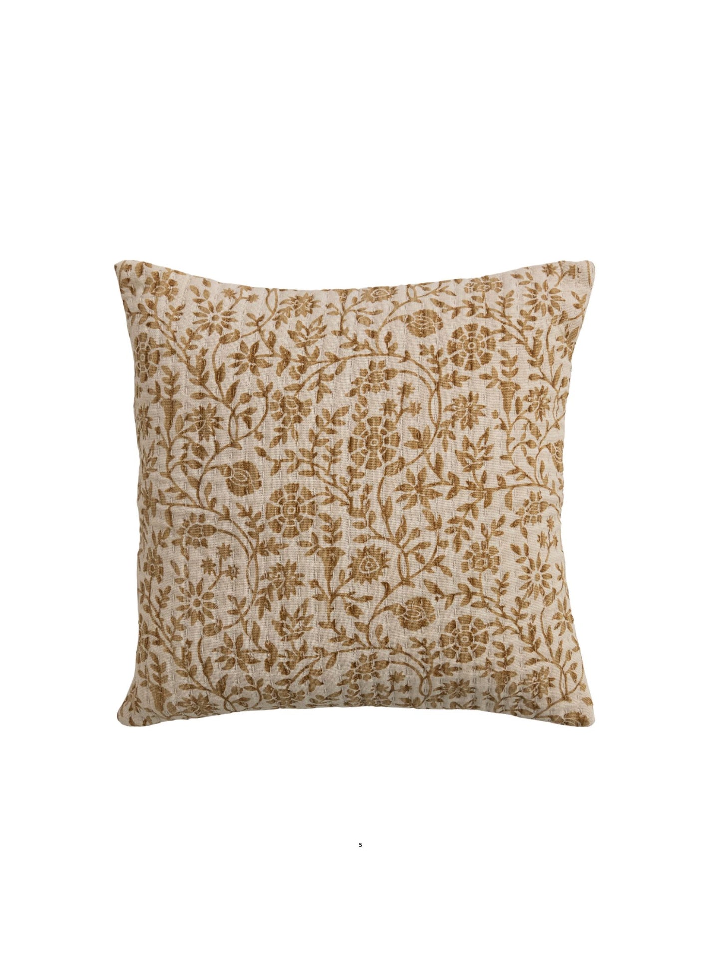 18" Square Cotton Pillow w/ Kantha Stitch & Floral Pattern