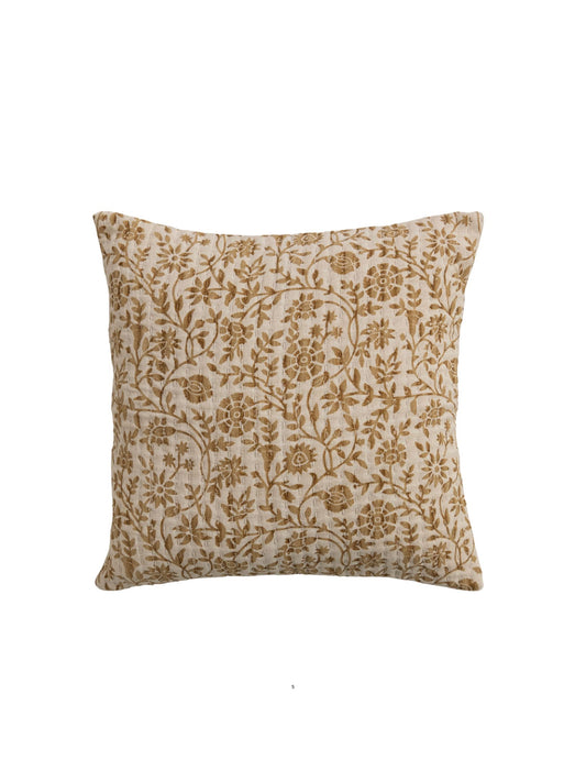 18" Square Cotton Pillow w/ Kantha Stitch & Floral Pattern