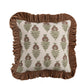 Square Cotton Slub Printed Pillow with Velvet Ruffle