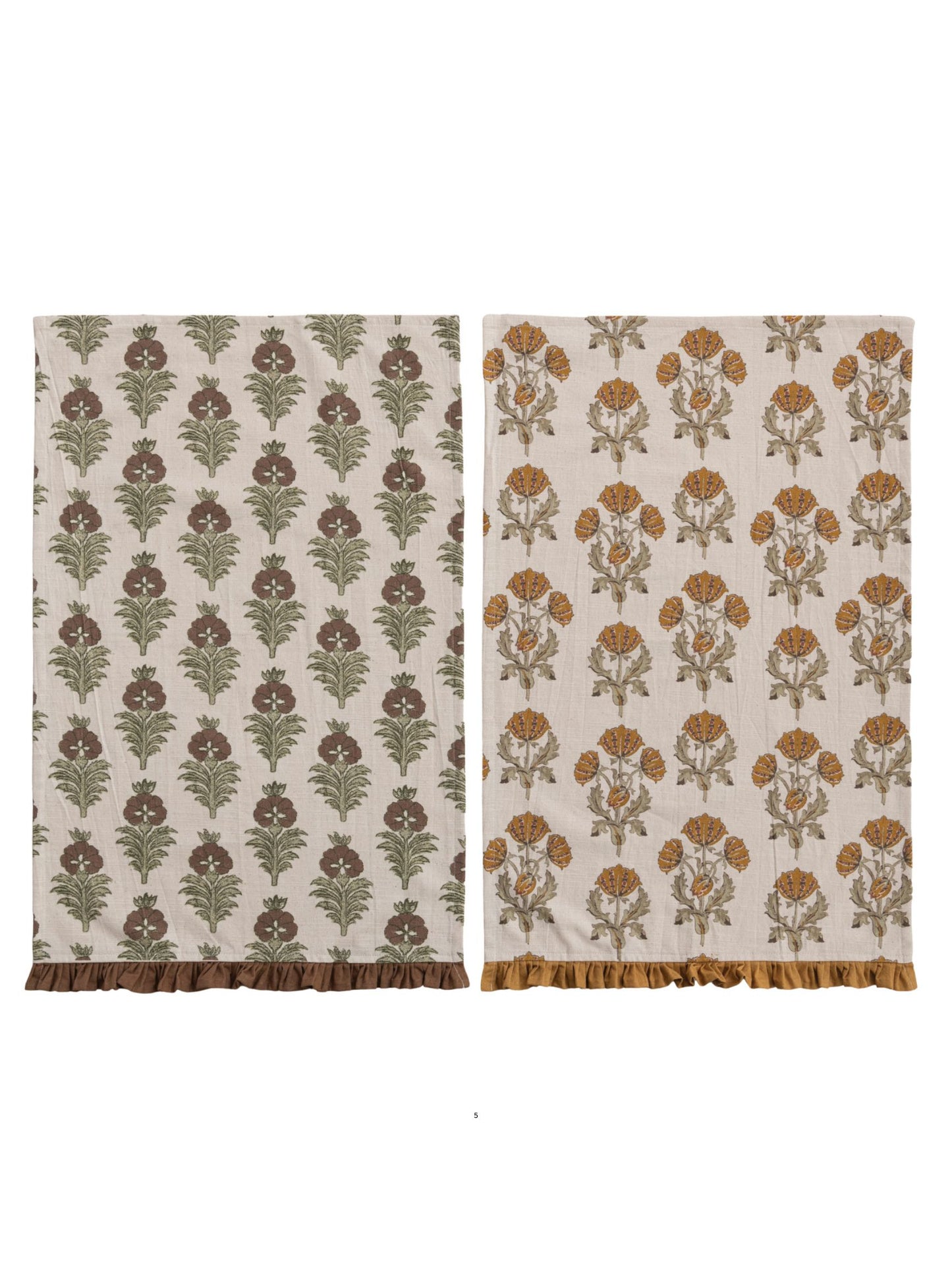 Cotton Printed Tea Towel w/ Flower Pattern & Ruffle