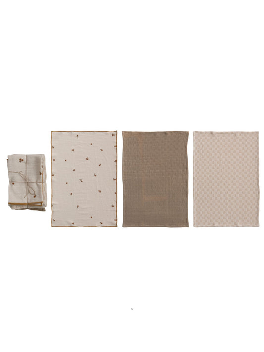 Cotton Tea Towels w/ Waffle Weave - Set of 3