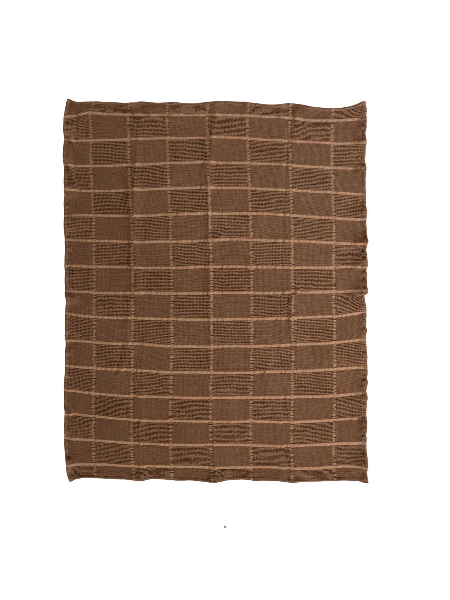 Brown Cotton Waffle Weave Throw w/ Grid Pattern