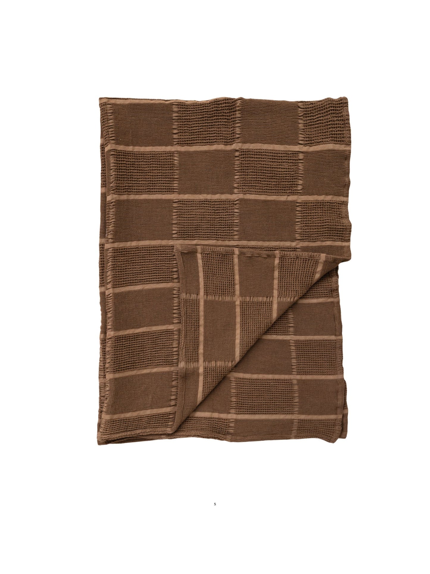 Brown Cotton Waffle Weave Throw w/ Grid Pattern
