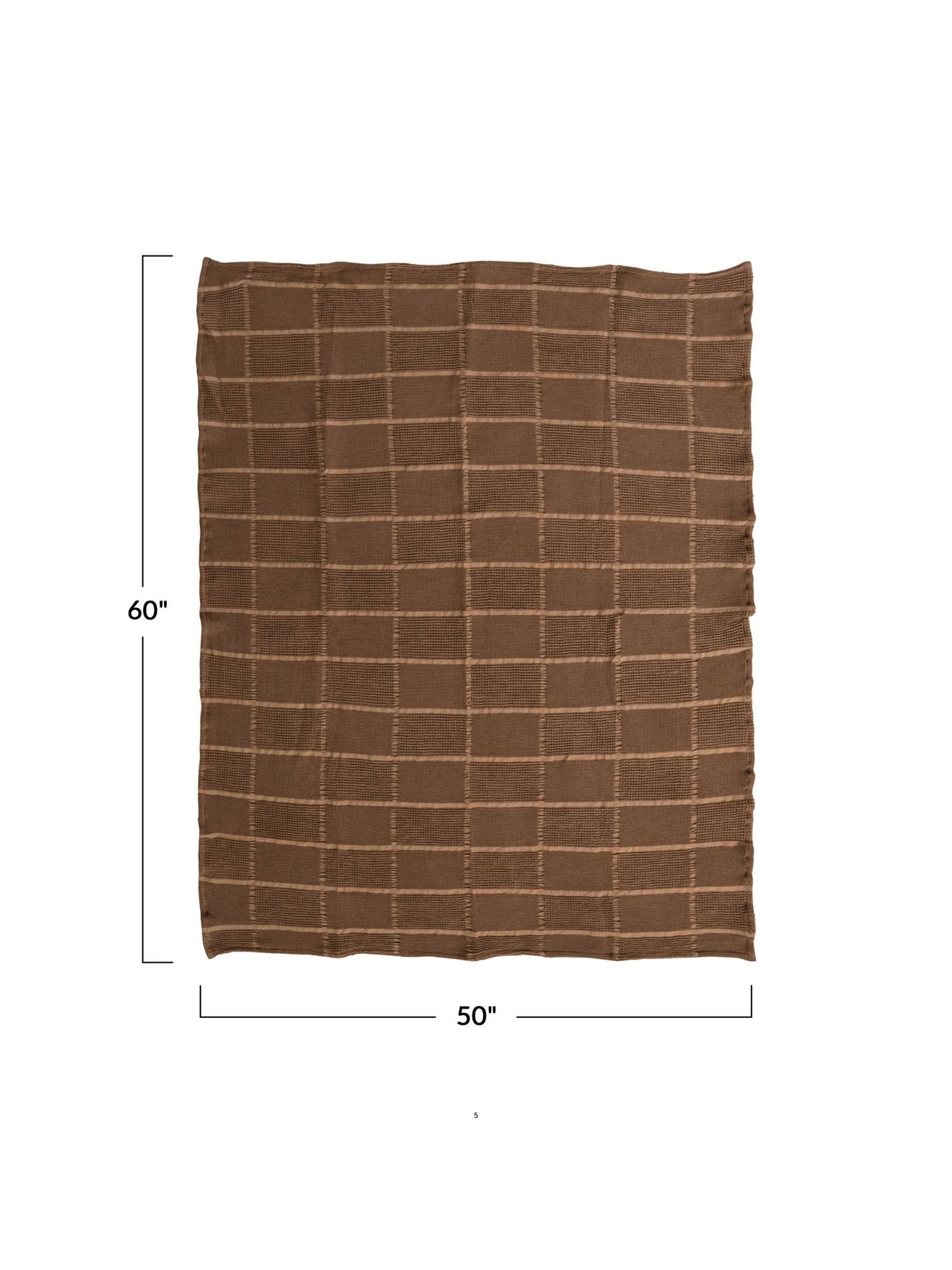 Brown Cotton Waffle Weave Throw w/ Grid Pattern