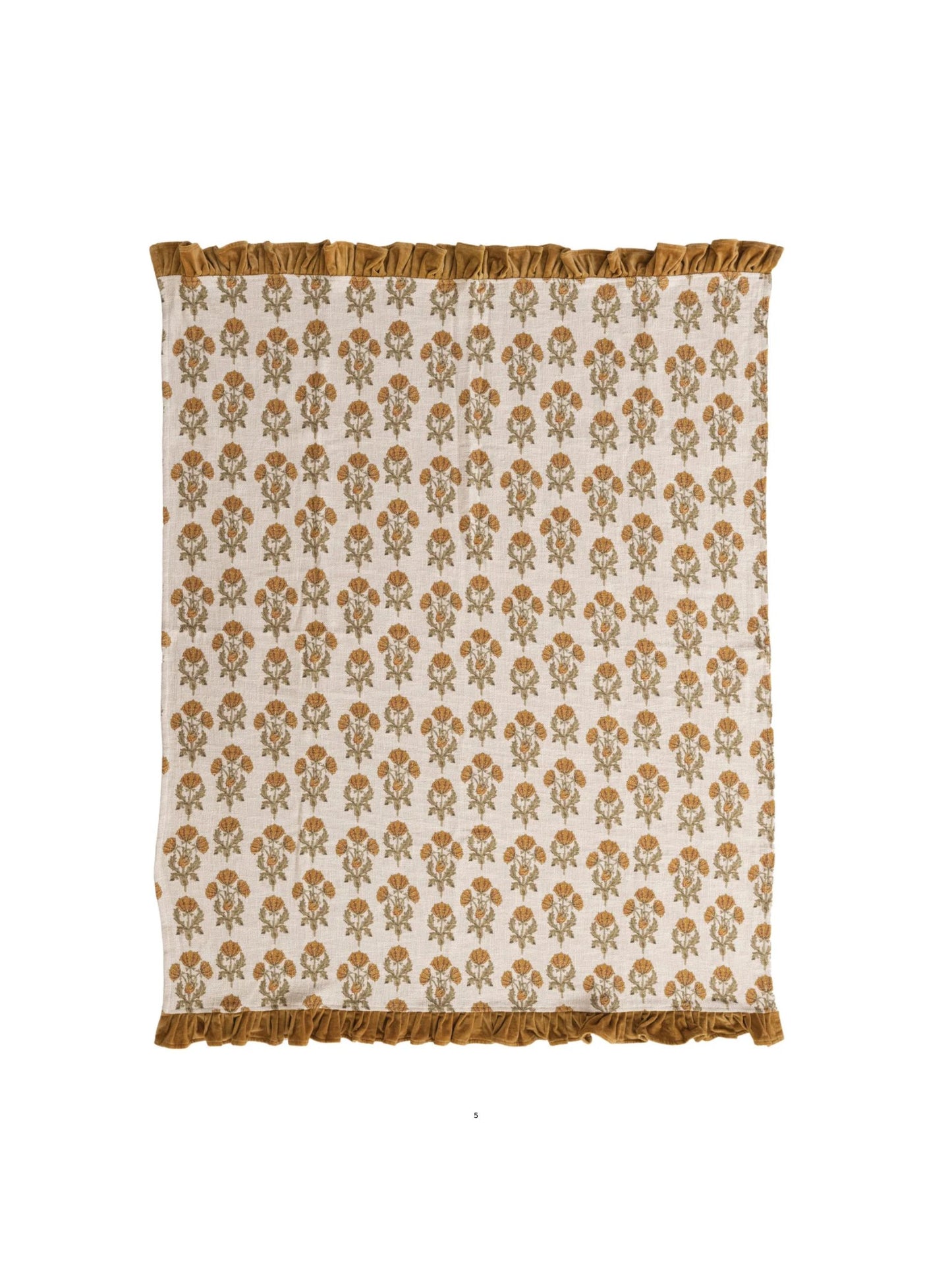 Cotton Slub Printed Throw w/ Velvet Ruffle