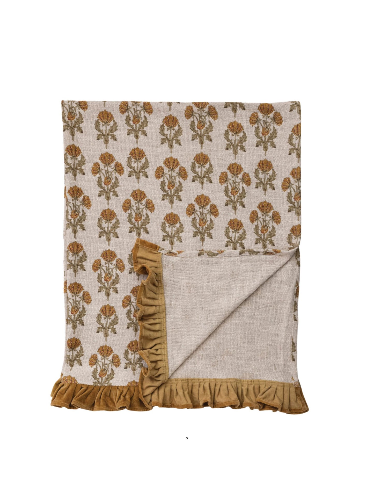Cotton Slub Printed Throw w/ Velvet Ruffle