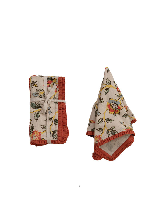 Cotton & Linen Printed Napkins w/ Fringe Detail