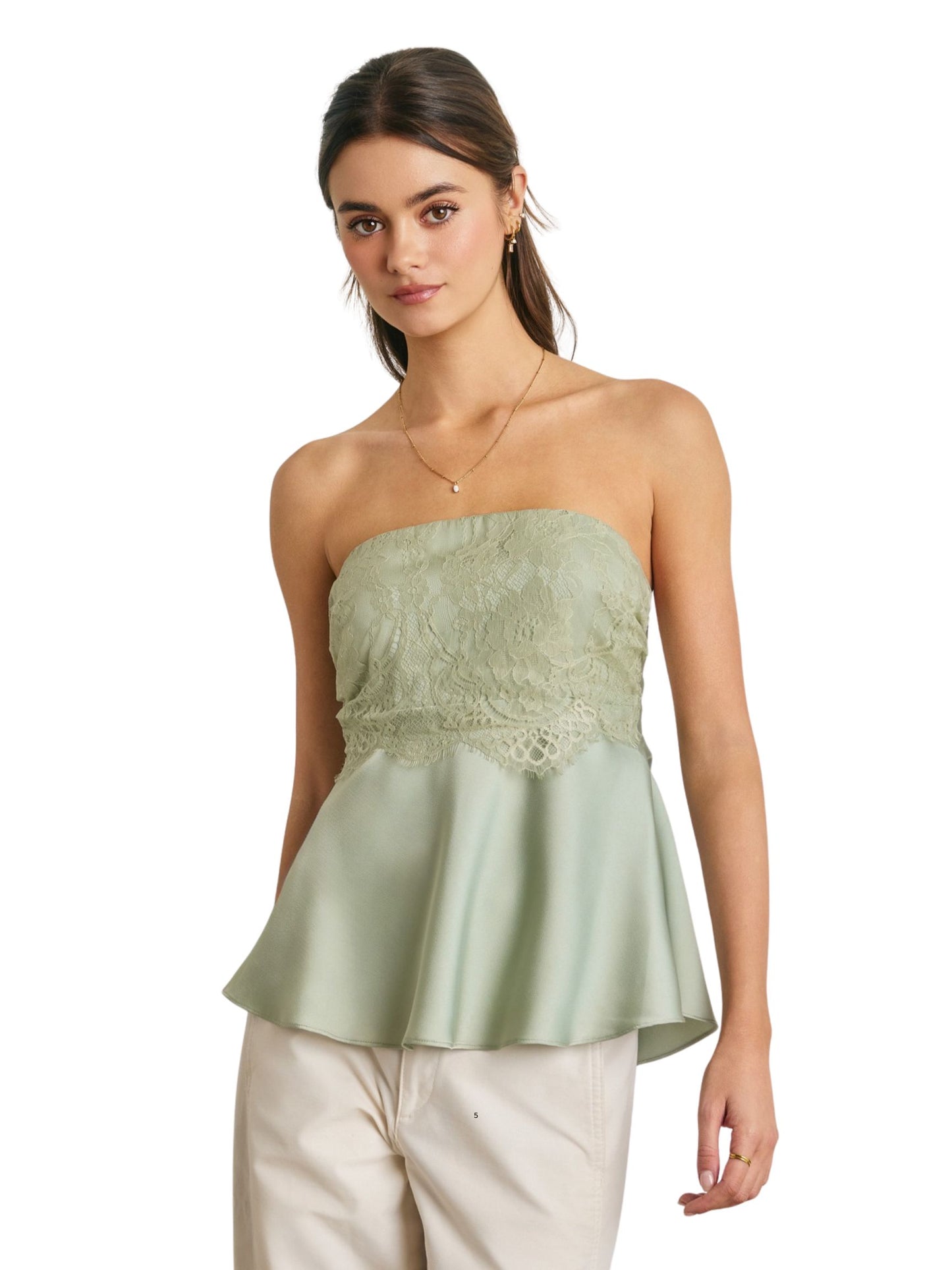 Satin Lace Strapless Flared Top