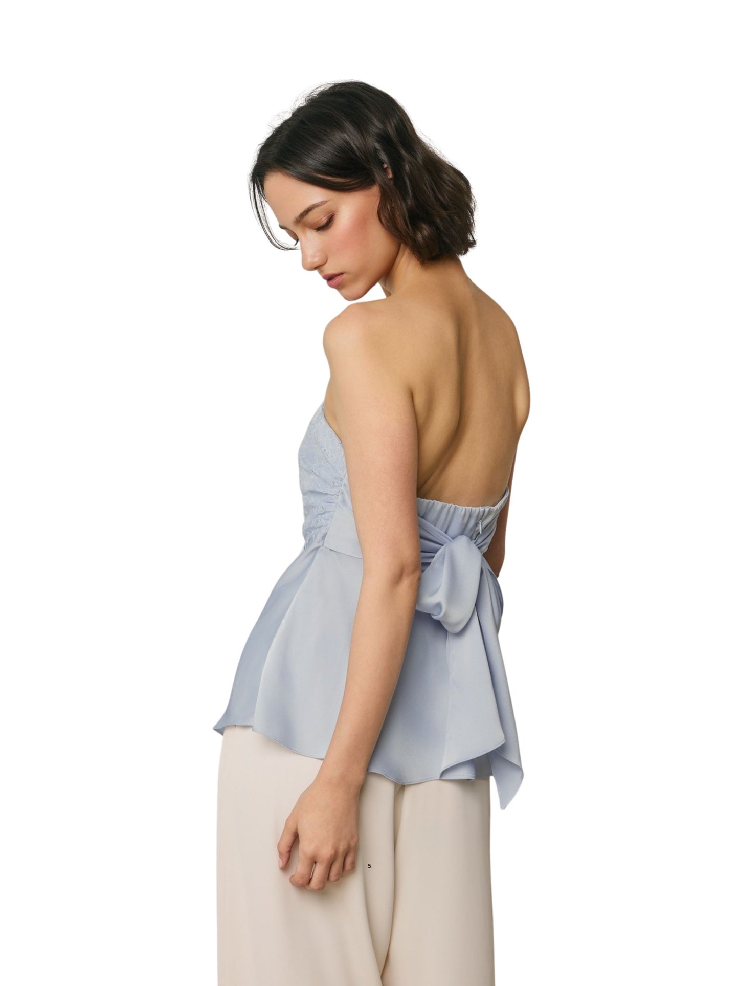 Satin Lace Strapless Flared Top
