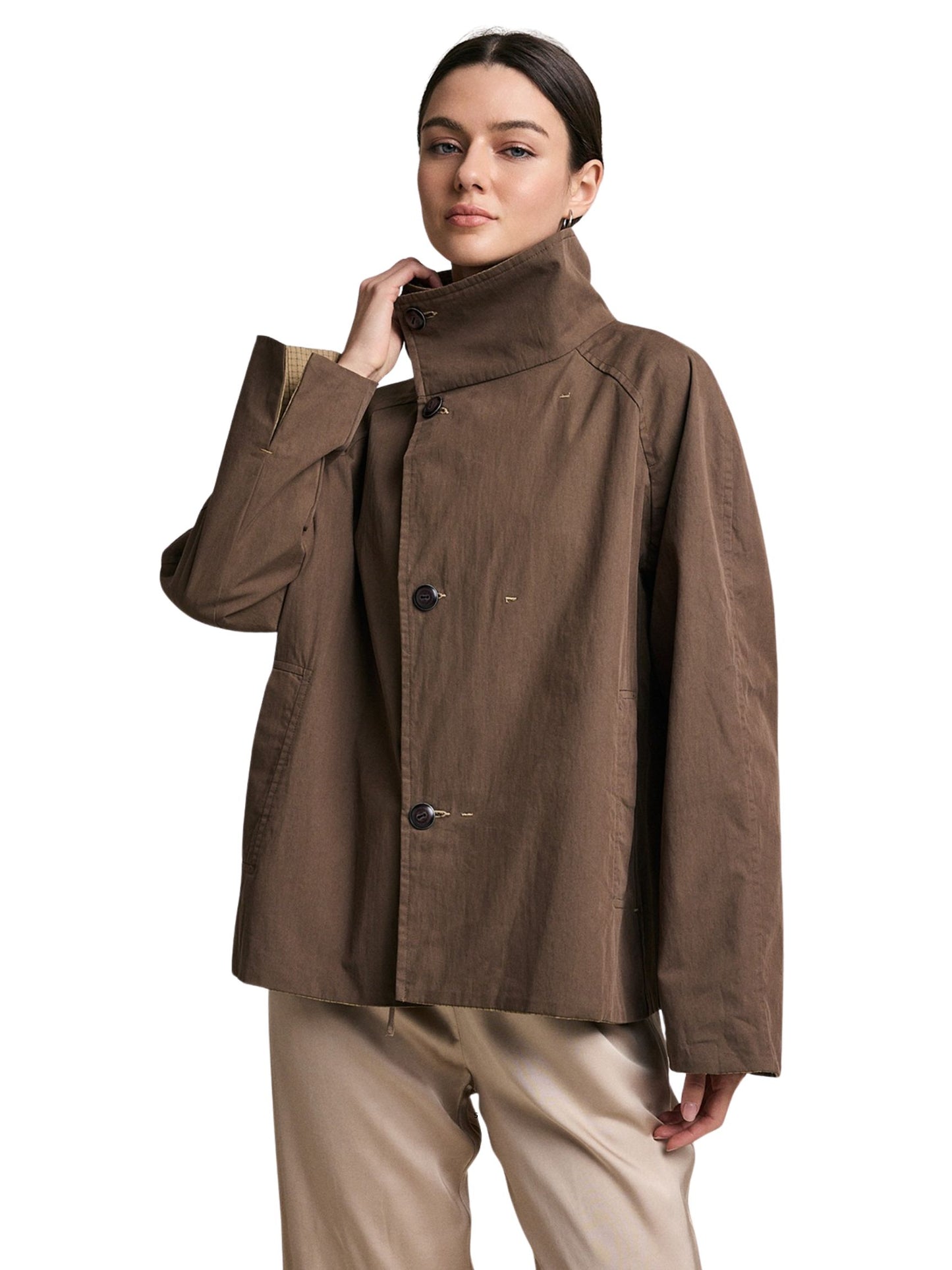 Reversible Plaid Button Jacket
