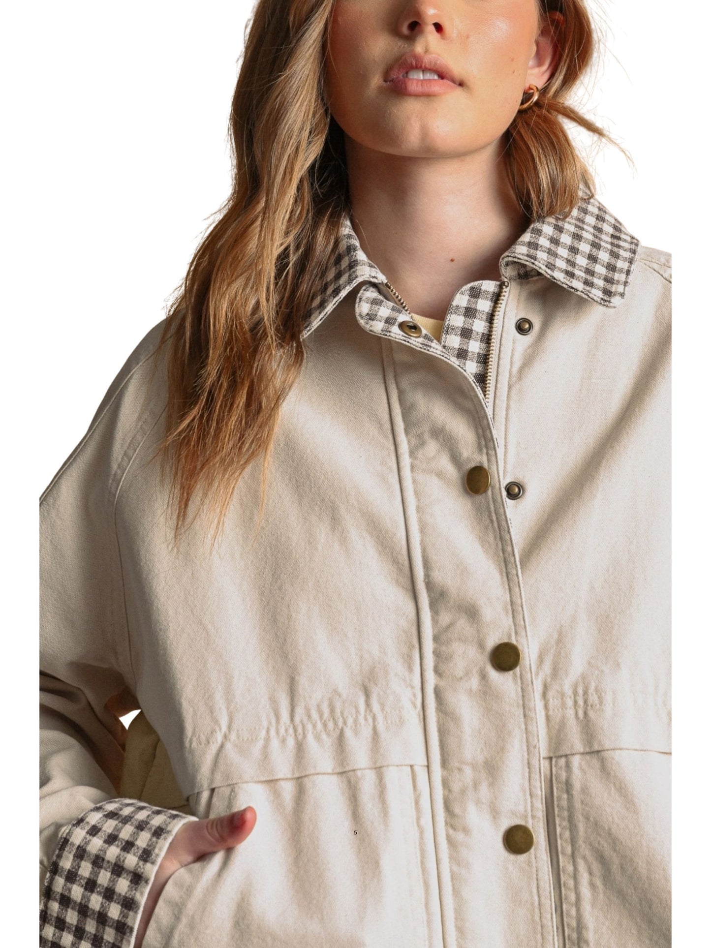 Gingham Collared Twill Jacket