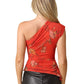 Bea Floral One-shoulder Mesh Top