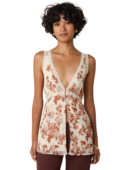 Ginna Floral Lace Trim Top