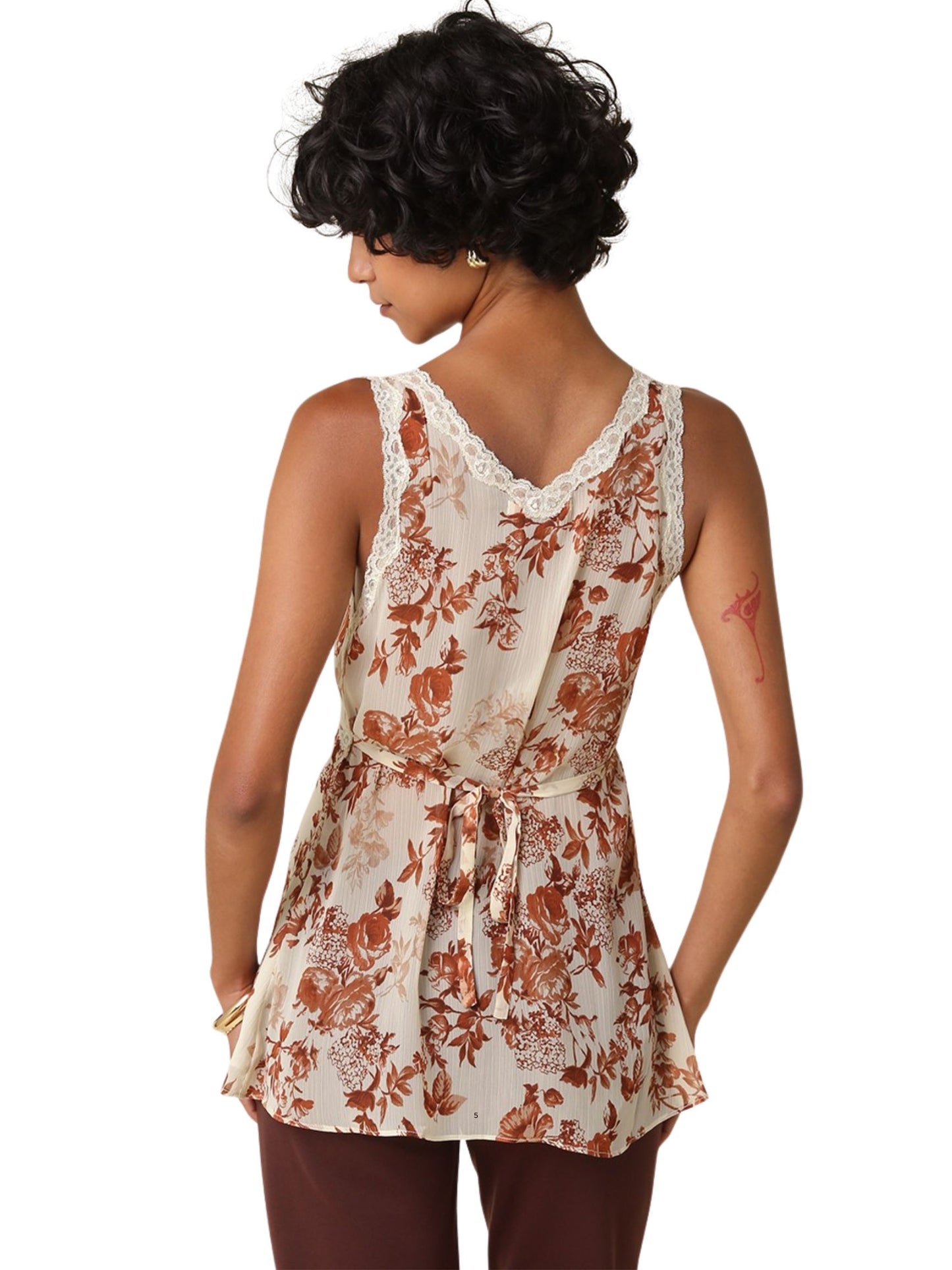 Ginna Floral Lace Trim Top
