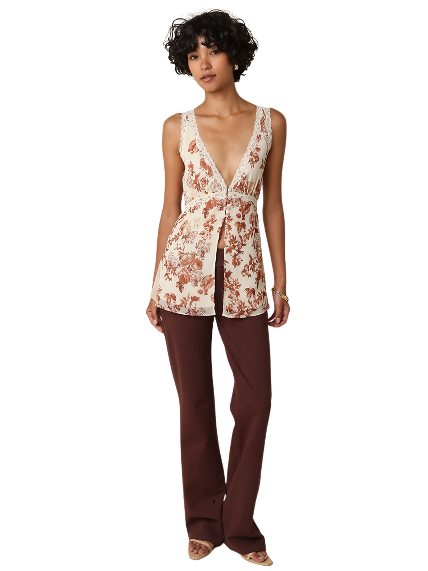 Ginna Floral Lace Trim Top
