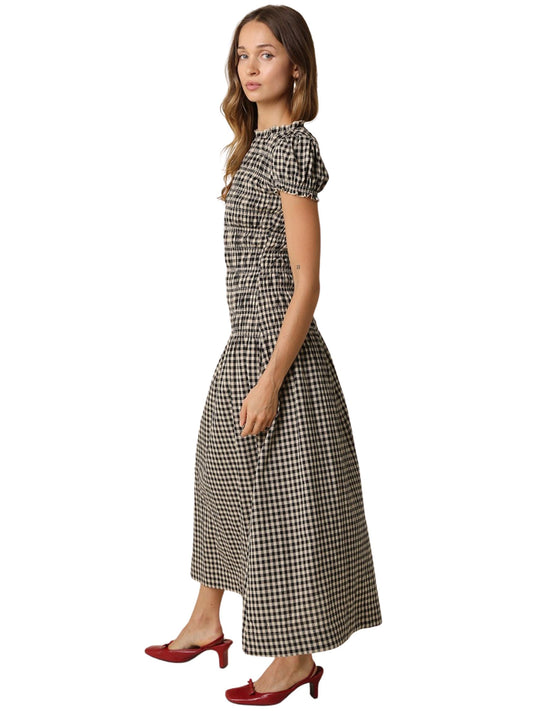 Sena Plaid Puff Sleeve Maxi Dress