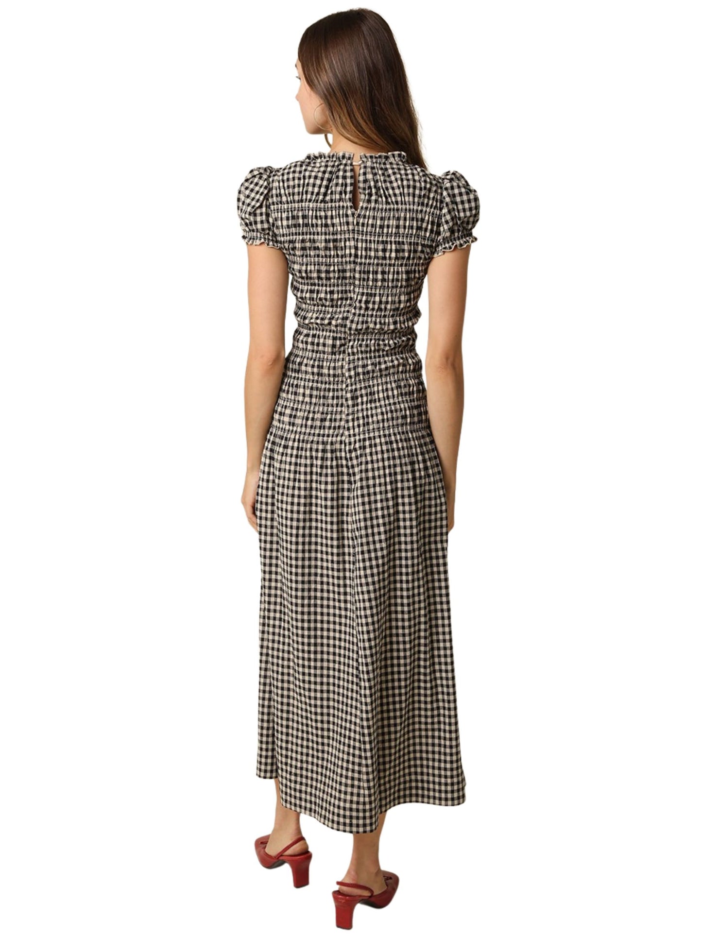 Sena Plaid Puff Sleeve Maxi Dress