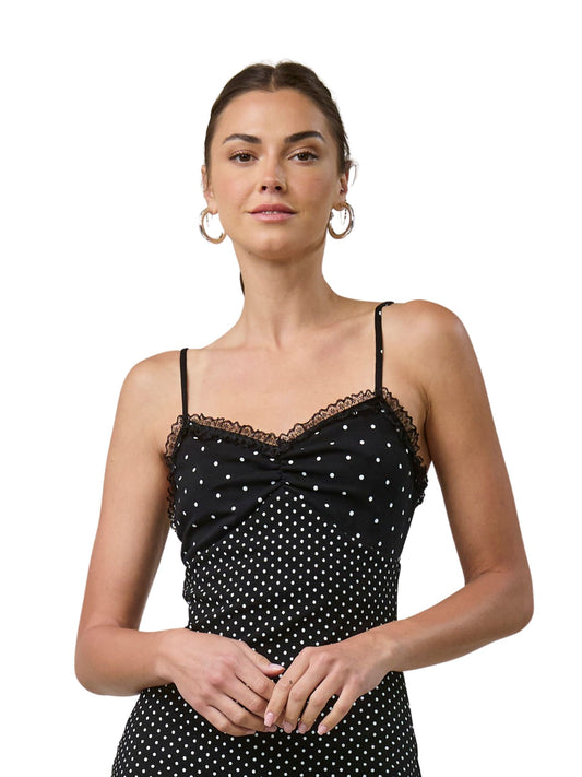 Polka Dot Lace Trim Slip Mini Dress
