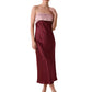 Color Block Pleated Detail Satin Midi Dress