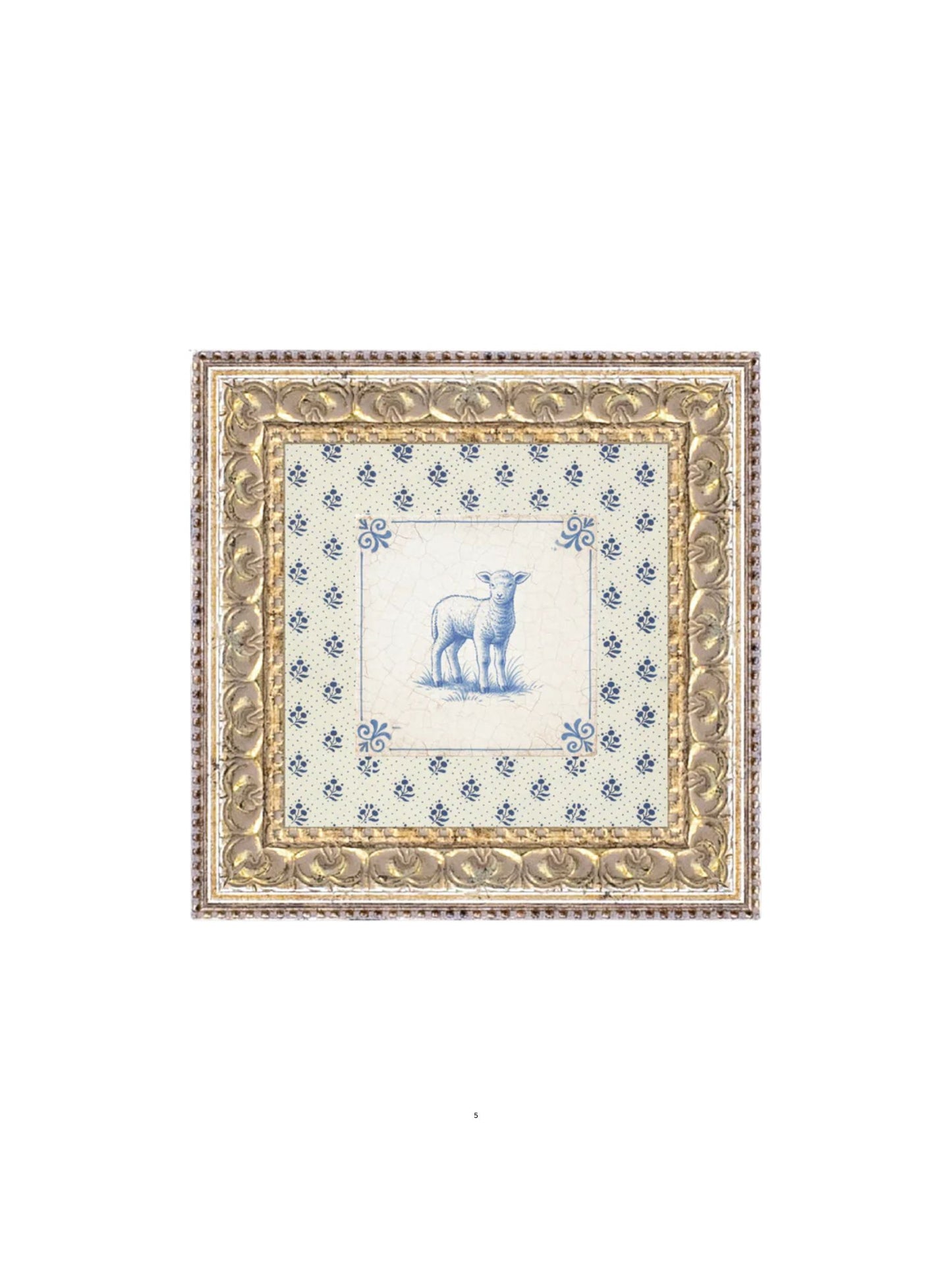 Delft Tile Lamb Framed Picture
